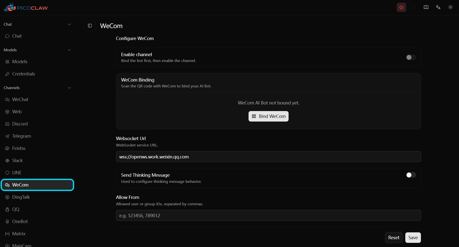 WeCom QR binding in Web UI